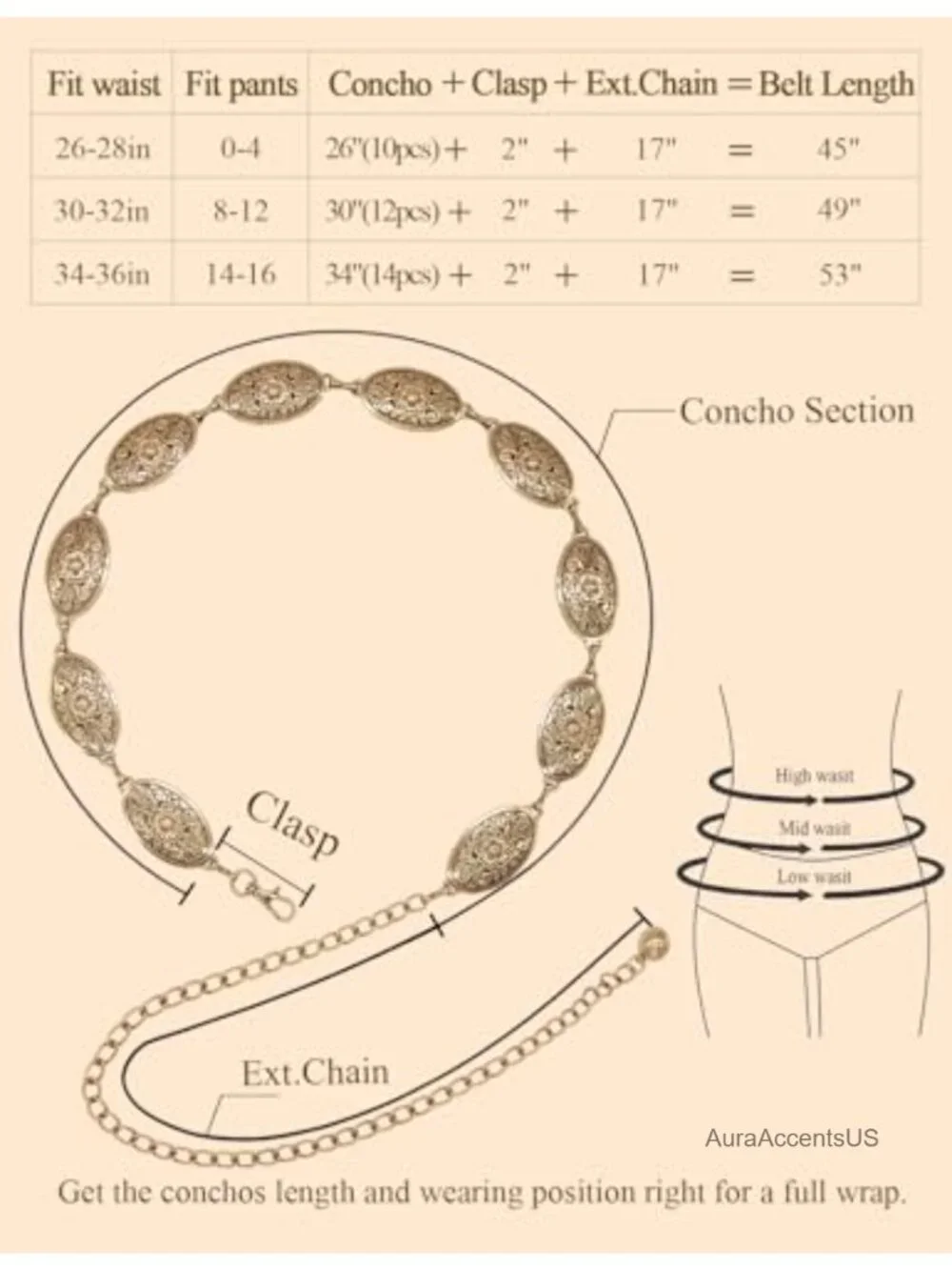 Western Metal Concho Belt for Women Cowgirl Chain Belt